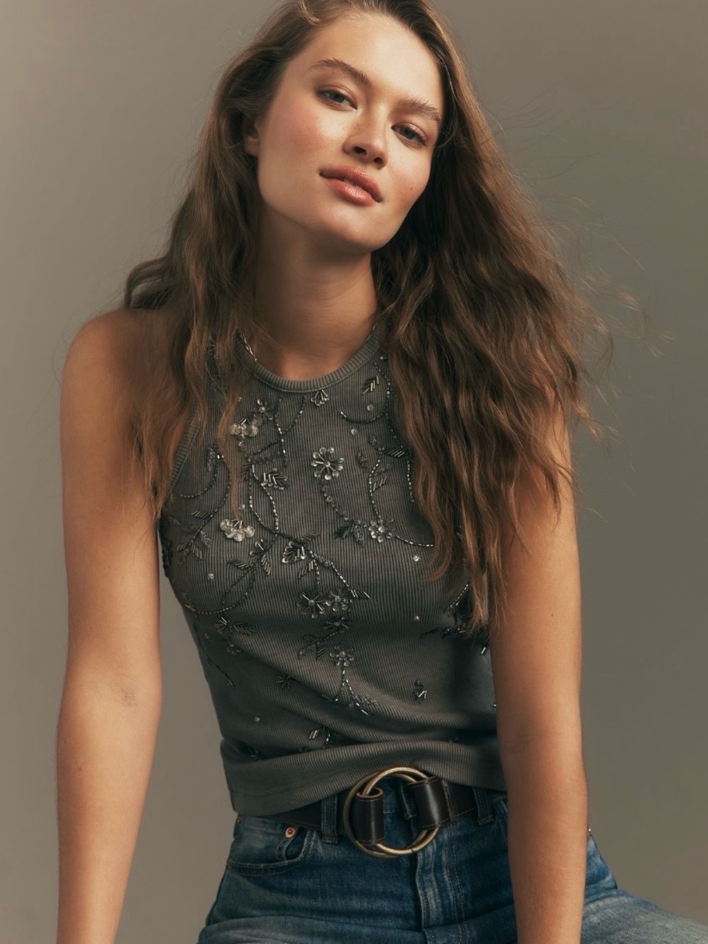 PILCRO 🐨 Embroidered & Beaded Halter Tank - Size XL